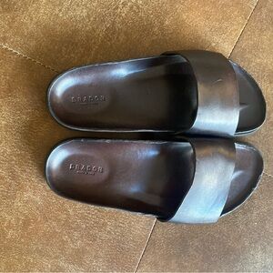 Brador Women's Brown Italian Leather Slide Sandals